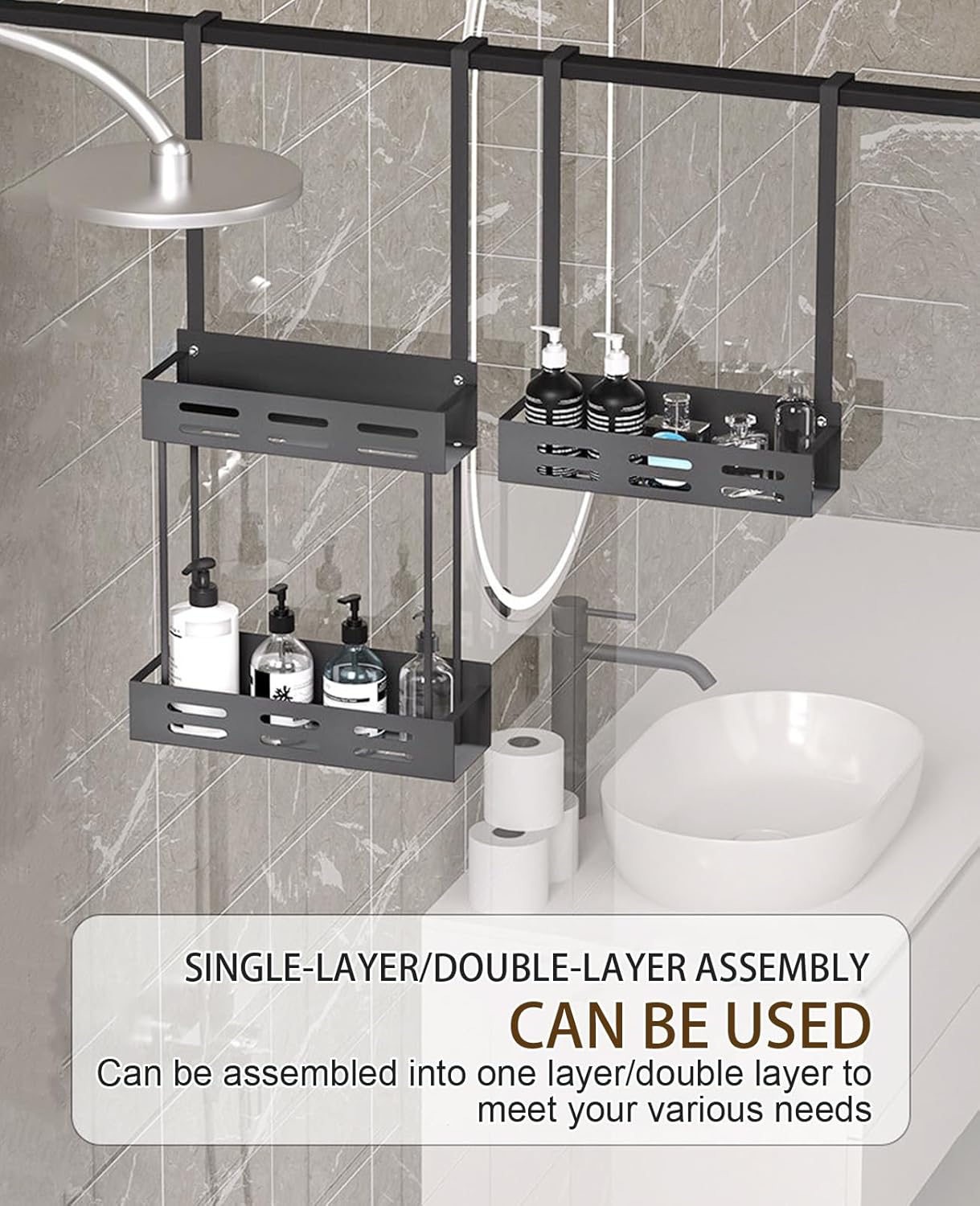 Carla Home Over The Door 2 Tier Shower Caddy Organizer Shelf With Hooks For Bathroom