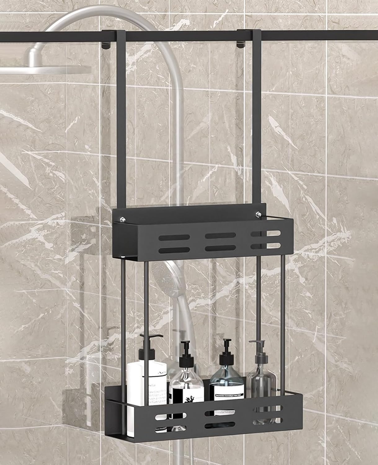 Carla Home Over The Door 2 Tier Shower Caddy Organizer Shelf With Hooks For Bathroom