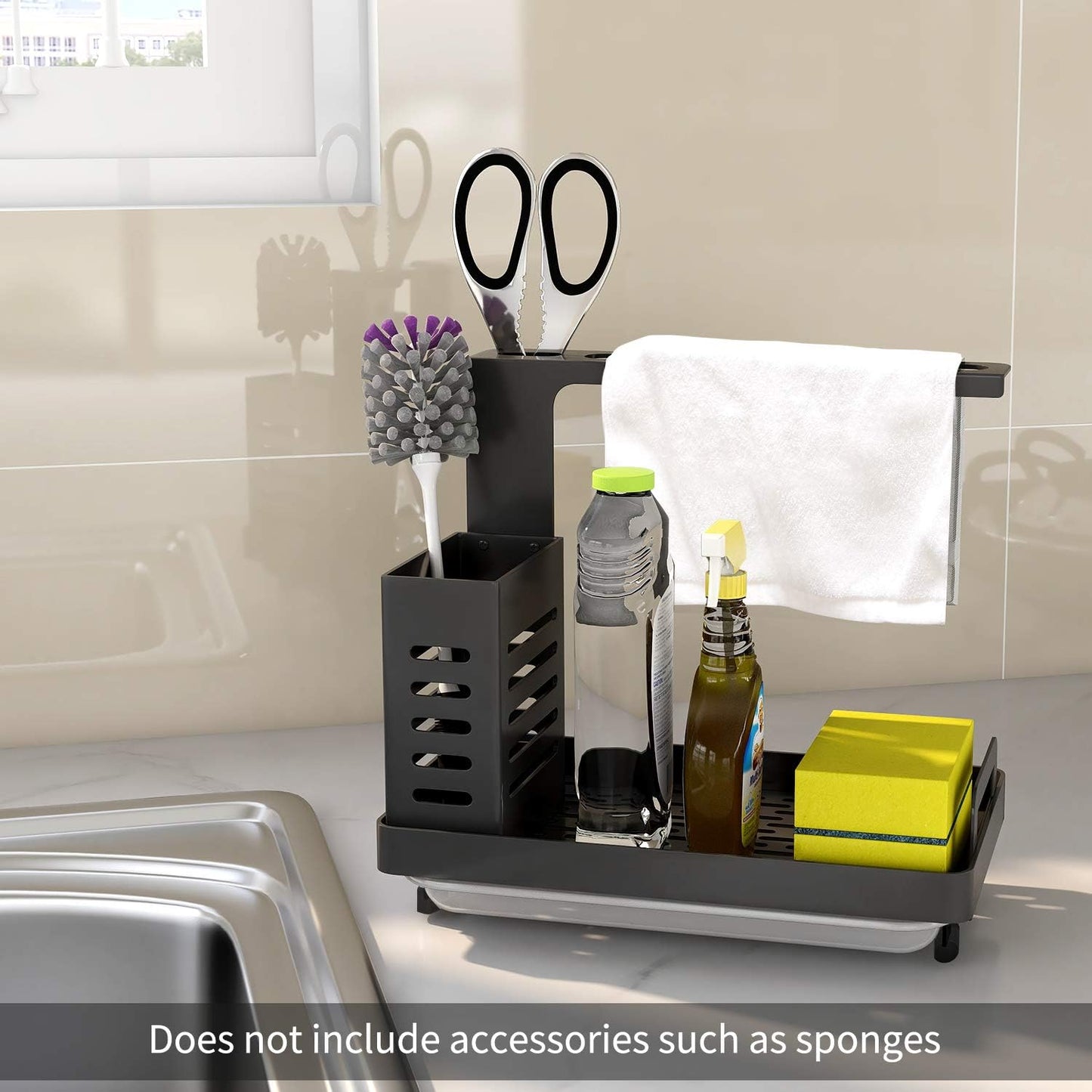Carla Home Kitchen Sink Caddy Organizer With Sponge Soap & Brush Storage And Rag Rack Drain Tray Utensil Holder