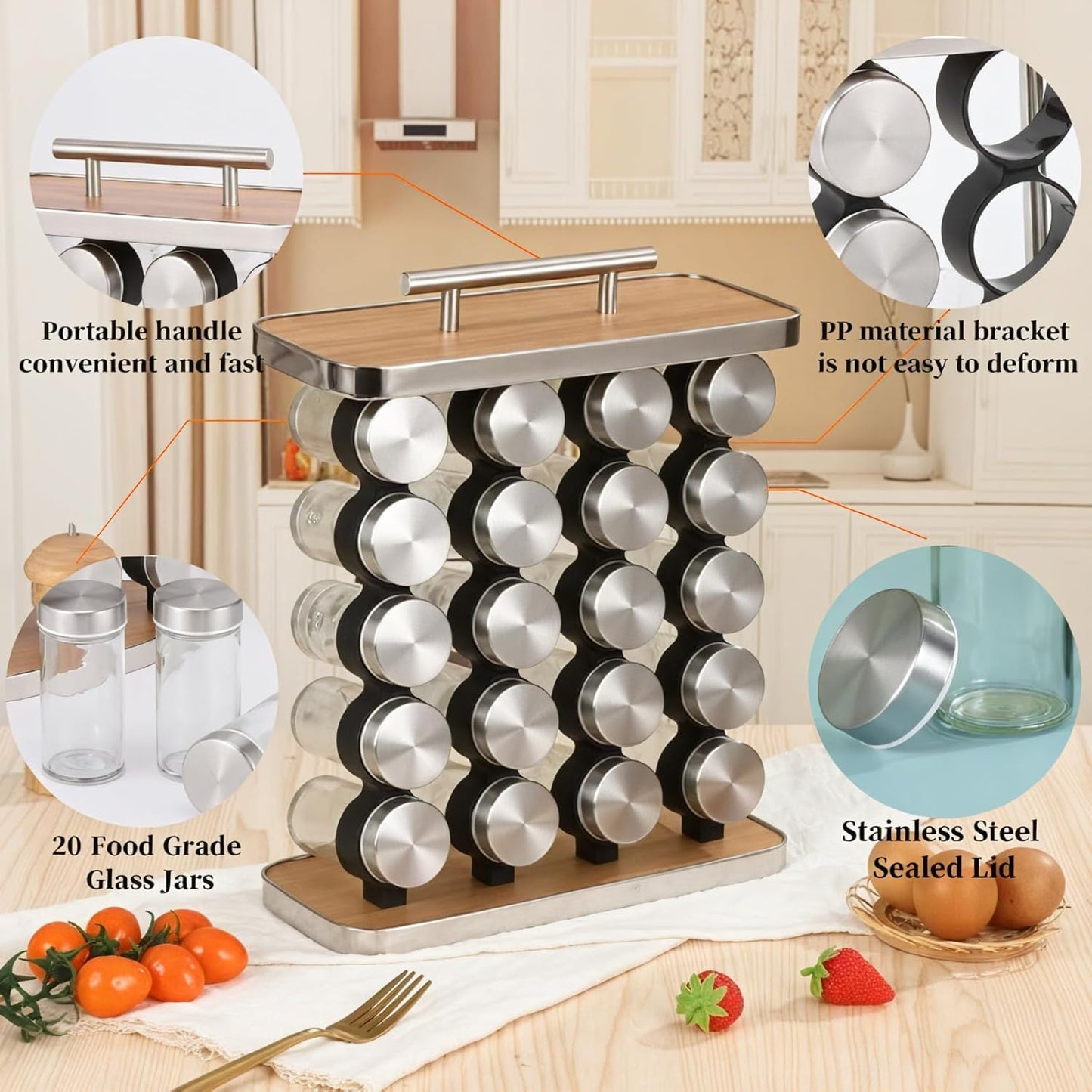 Carla Home 20 Jar Spice Rack Organizer Storage For Kitchen Countertop Cabinet