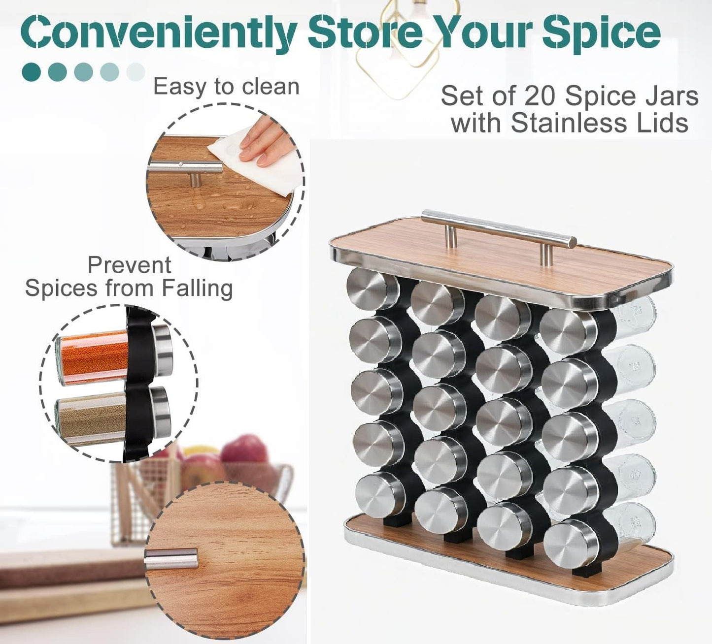 Carla Home 20 Jar Spice Rack Organizer Storage For Kitchen Countertop Cabinet