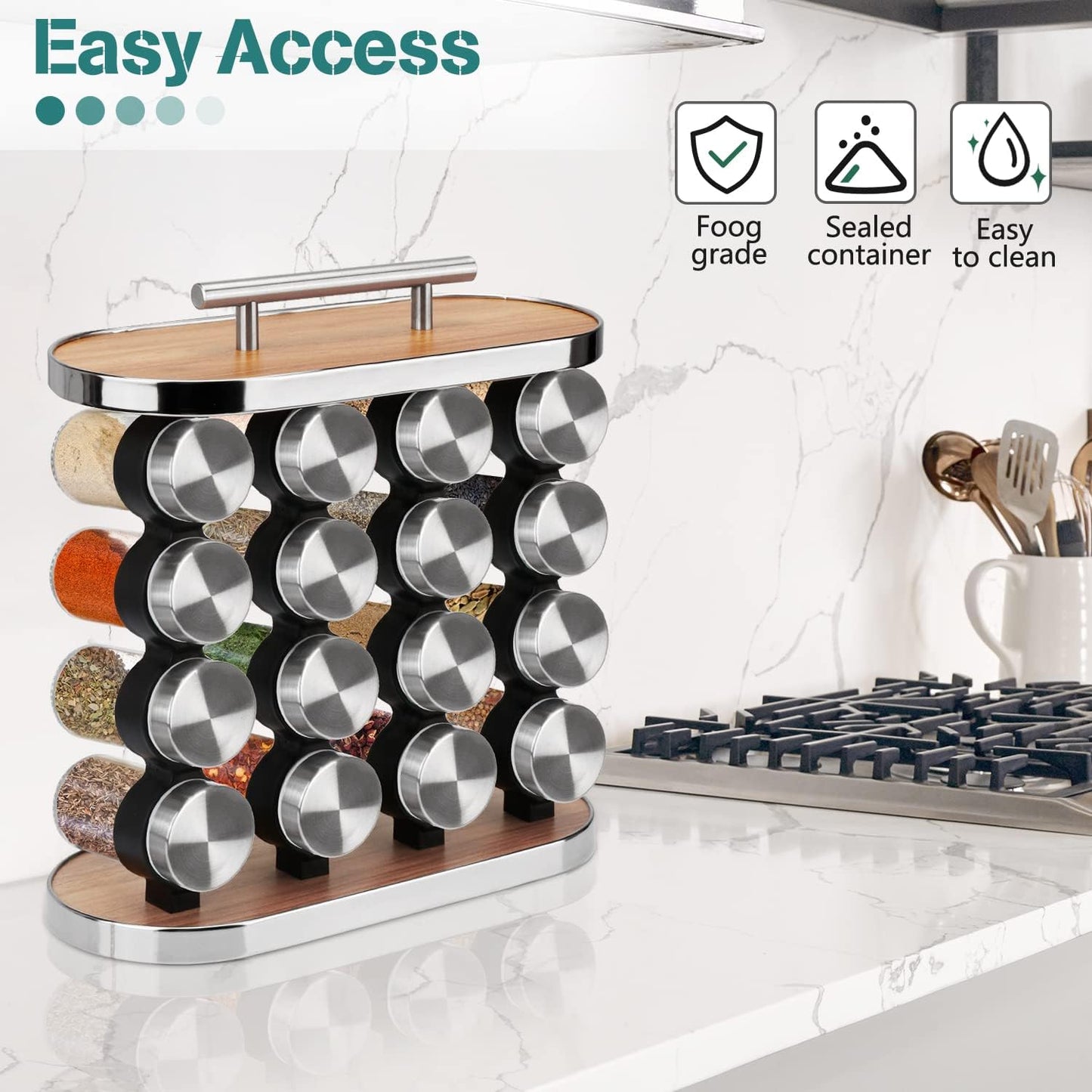 Carla Home 20 Jar Spice Rack Organizer Storage For Kitchen Countertop Cabinet
