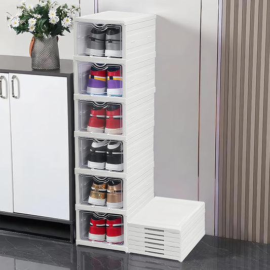 Carla Home 6 Tier Stackable Shoe Storage Box Organizer With Clear Door For Closet Entryway Cabinet