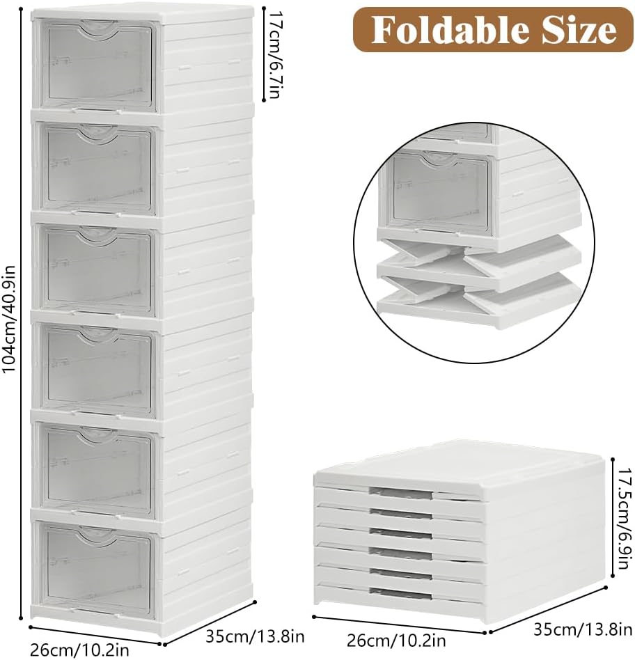 Carla Home 6 Tier Stackable Shoe Storage Box Organizer With Clear Door For Closet Entryway Cabinet