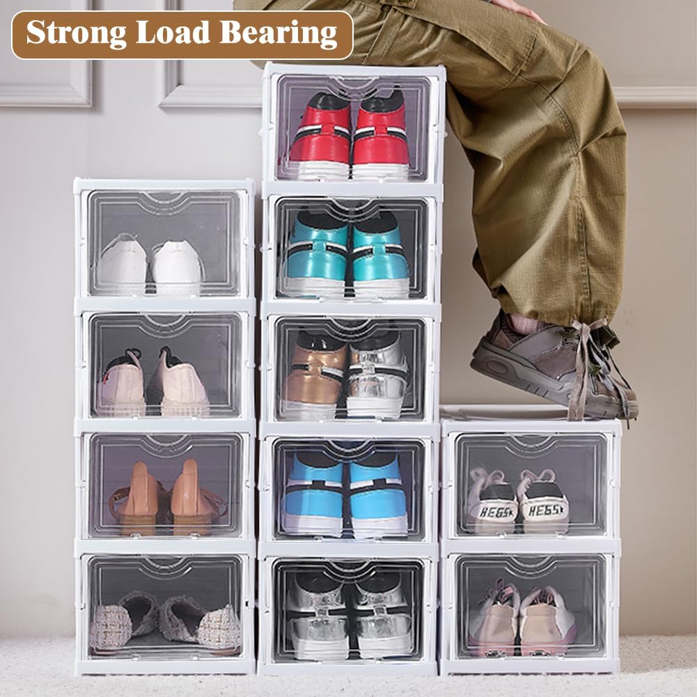 Carla Home 6 Tier Stackable Shoe Storage Box Organizer With Clear Door For Closet Entryway Cabinet