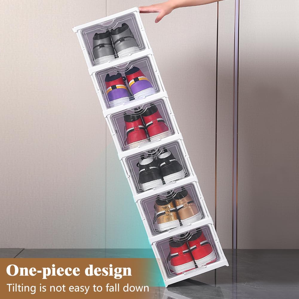 Carla Home 6 Tier Stackable Shoe Storage Box Organizer With Clear Door For Closet Entryway Cabinet