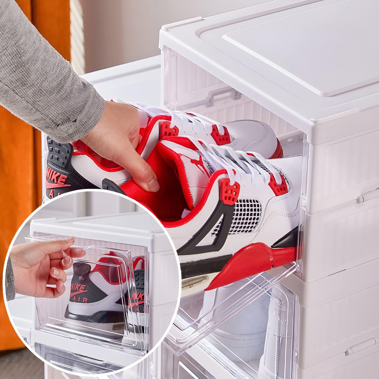 Carla Home 6 Tier Stackable Shoe Storage Box Organizer With Clear Door For Closet Entryway Cabinet