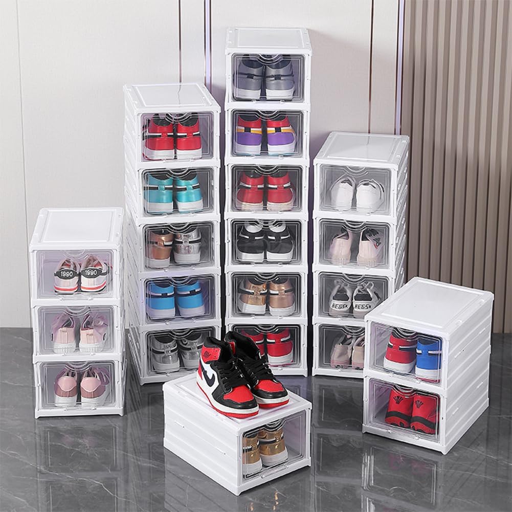 Carla Home 3 Tier Stackable Shoe Storage Box Organizer With Clear Door For Closet Entryway Cabinet