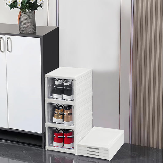 Carla Home 3 Tier Stackable Shoe Storage Box Organizer With Clear Door For Closet Entryway Cabinet