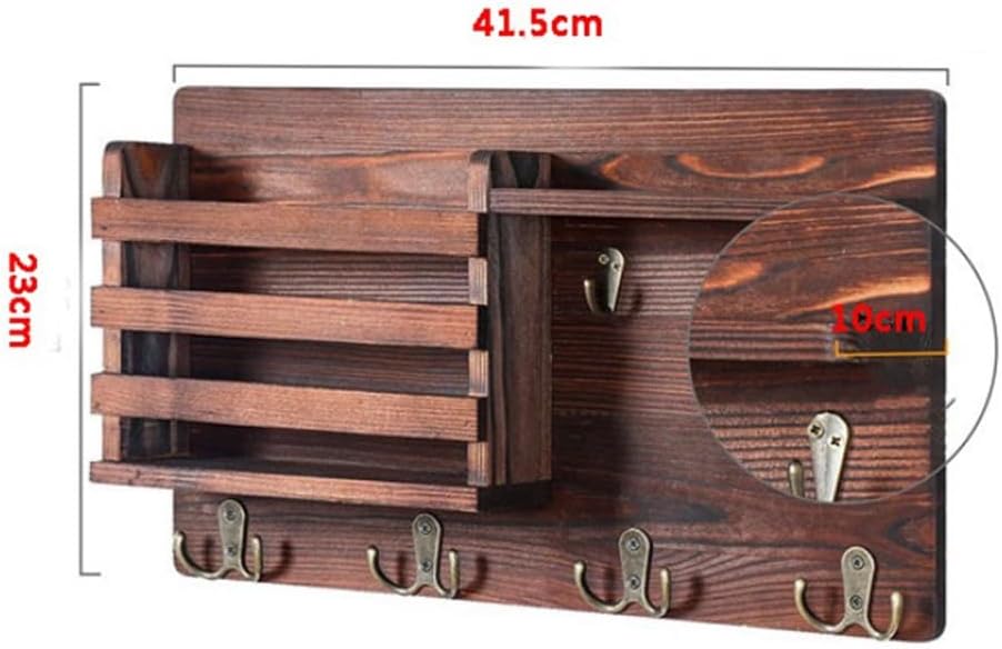 Carla Home Rustic Wood Wall Mounted Key And Mail Holder Organizer With Shelf Letter Slot & 6 Hooks For Entryway Decor