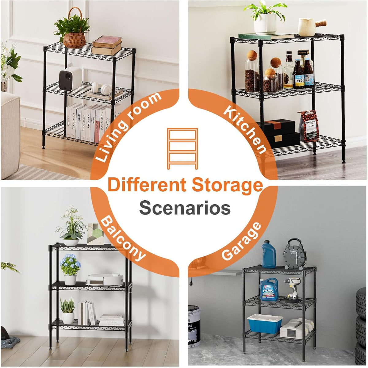 Carla Home 3 Tier Adjustable Metal Storage Shelves Wire Rack Organiser For Kitchen Pantry Bathroom Laundry Room (45Cm X