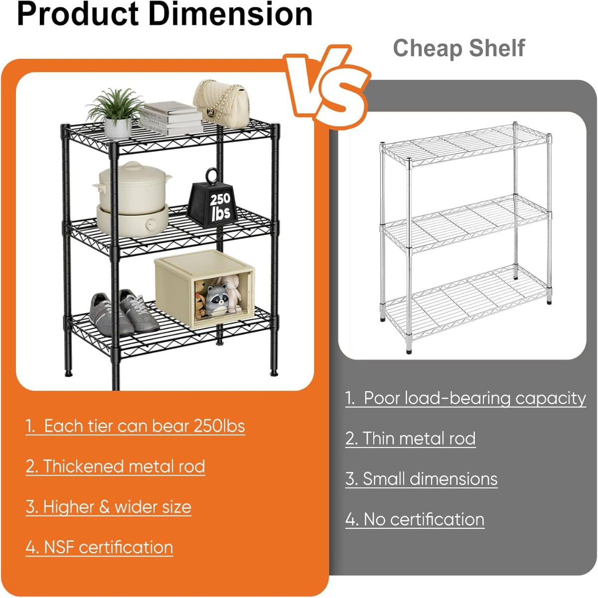 Carla Home 3 Tier Adjustable Metal Storage Shelves Wire Rack Organiser For Kitchen Pantry Bathroom Laundry Room (45Cm X