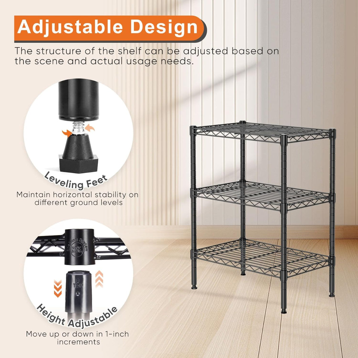Carla Home 3 Tier Adjustable Metal Storage Shelves Wire Rack Organiser For Kitchen Pantry Bathroom Laundry Room (45Cm X