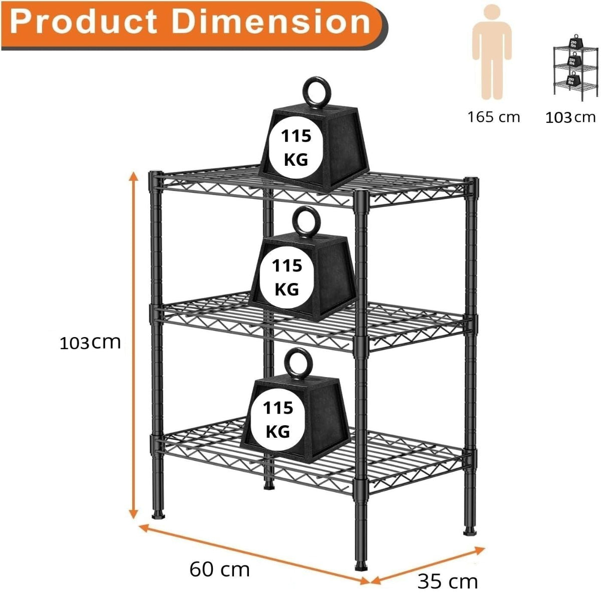 Carla Home 3 Tier Adjustable Metal Storage Shelves Wire Rack Organiser For Kitchen Pantry Bathroom Laundry Room (45Cm X