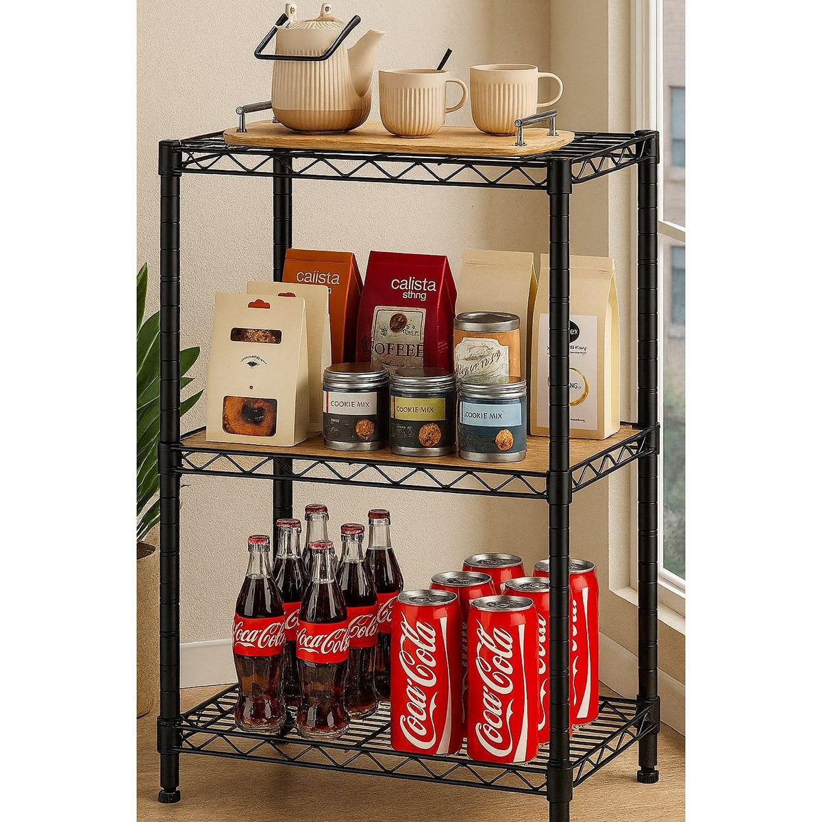 Carla Home 3 Tier Adjustable Metal Storage Shelves Wire Rack Organiser For Kitchen Pantry Bathroom Laundry Room (45Cm X