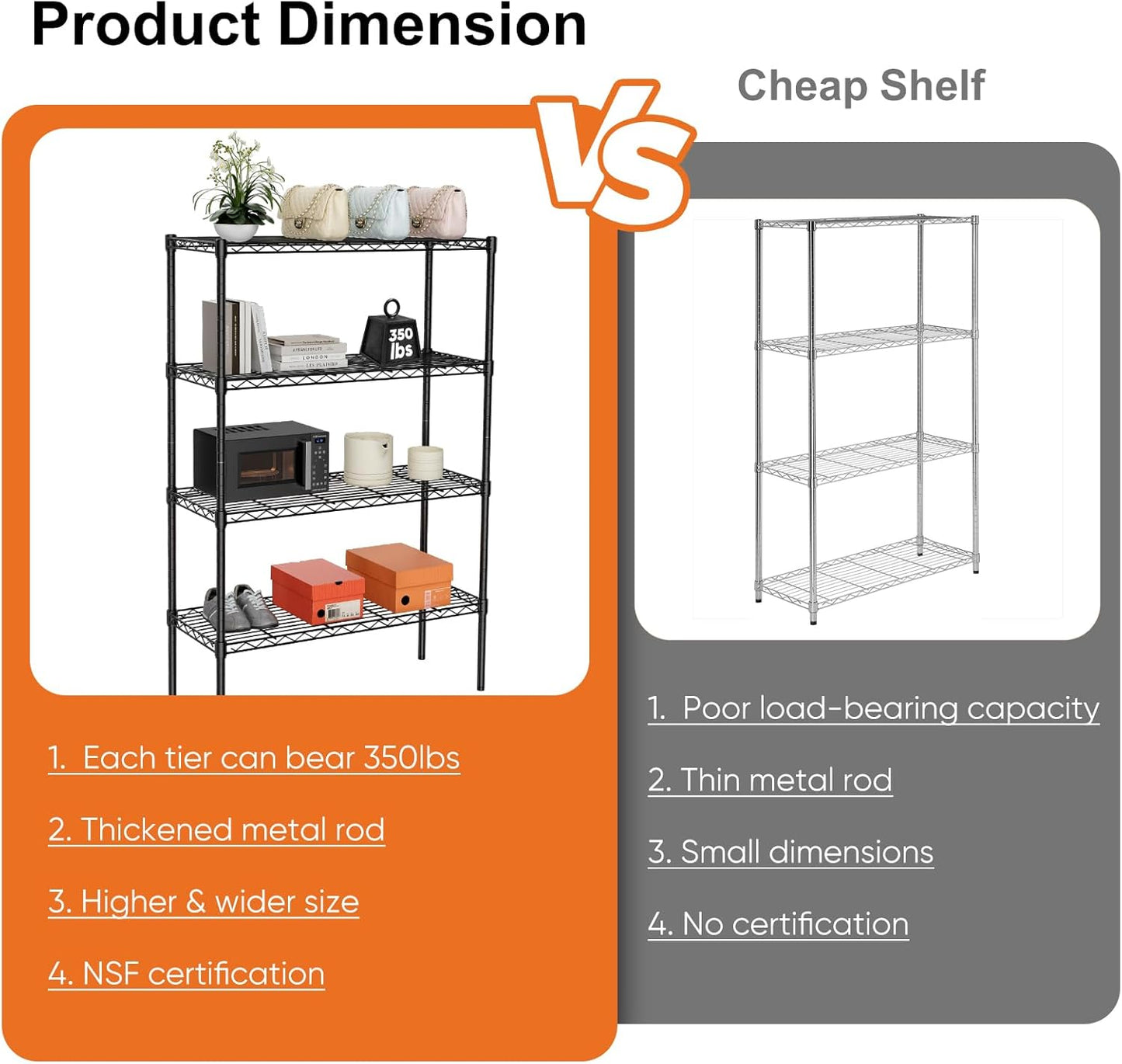 Carla Home 4 Tier Adjustable Metal Storage Shelves Wire Rack Organizer For Kitchen Pantry Bathroom Laundry Room (60Cm X