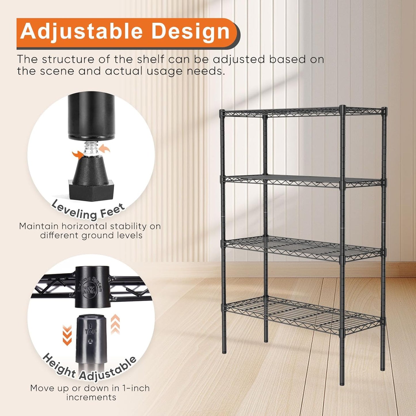 Carla Home 4 Tier Adjustable Metal Storage Shelves Wire Rack Organizer For Kitchen Pantry Bathroom Laundry Room (60Cm X