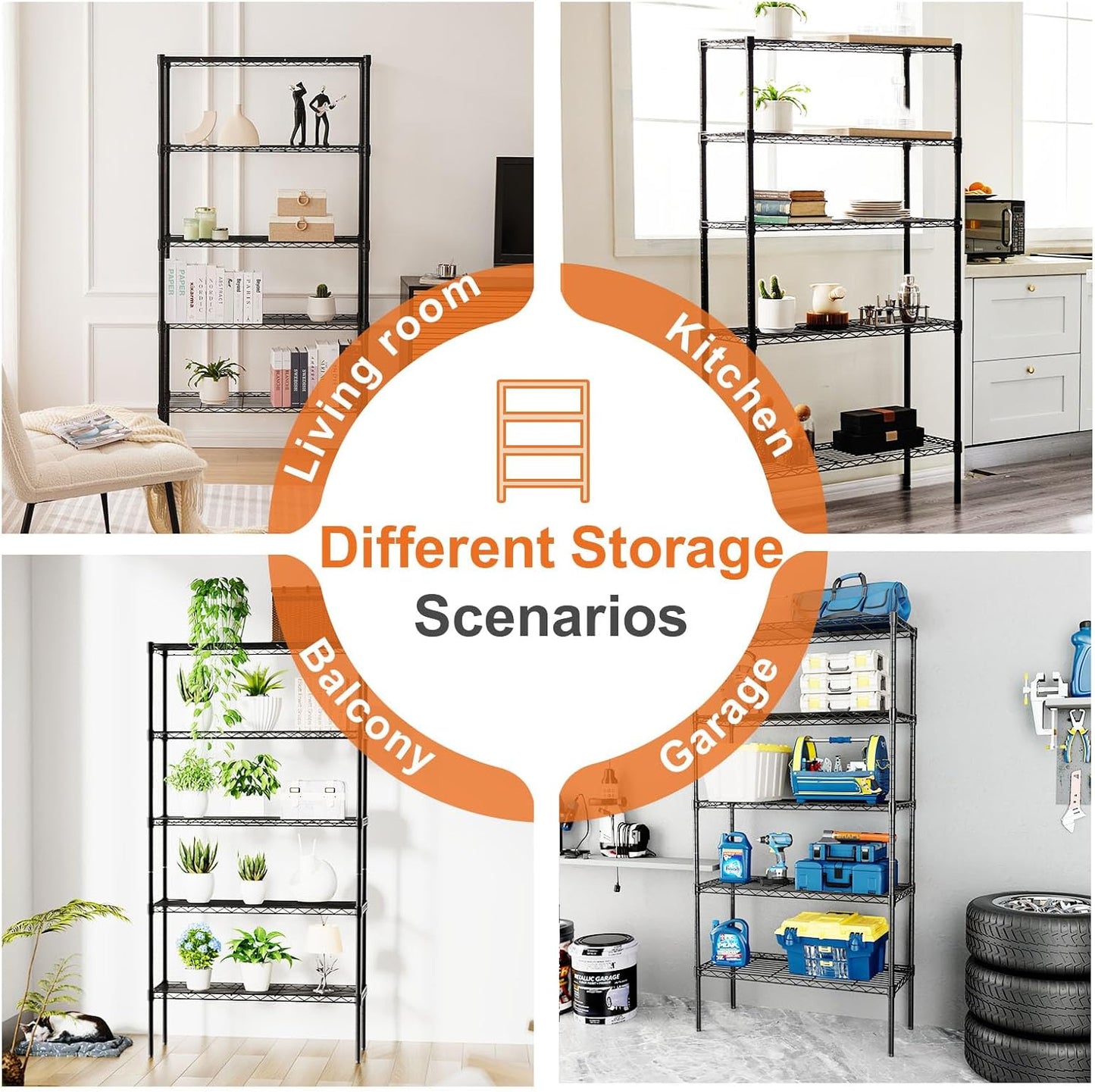 Carla Home 5 Tier Adjustable Metal Storage Shelves Wire Rack Organizer For Kitchen Pantry Bathroom Laundry Room (60Cm X