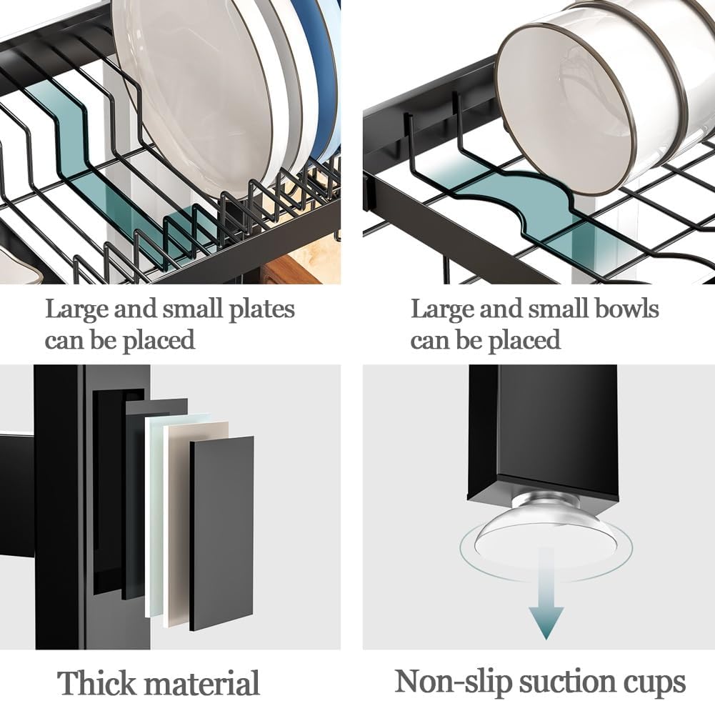 Carla Home Adjustable Over The Sink Dish Drying Rack With Utensil Holder Hooks & Cutting Board For Kitchen Counter Stora