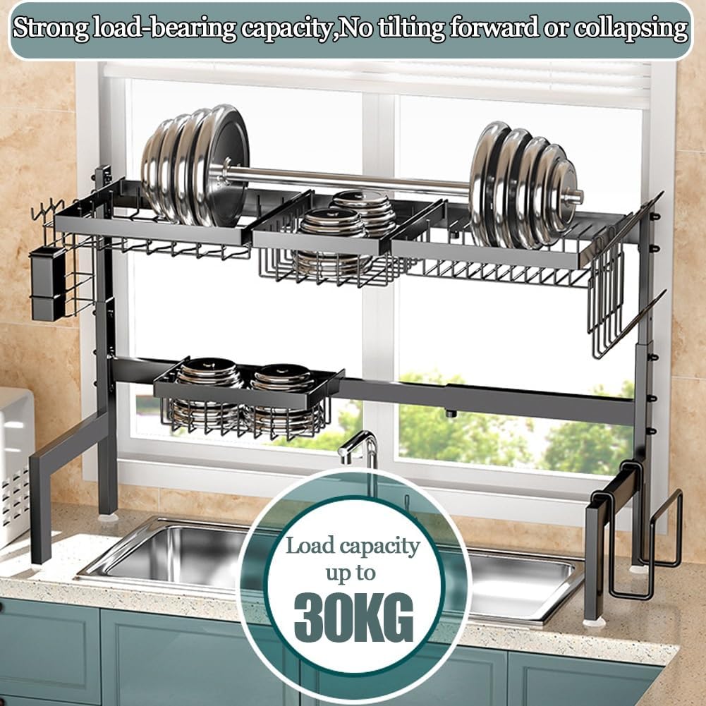 Carla Home Adjustable Over The Sink Dish Drying Rack With Utensil Holder Hooks & Cutting Board For Kitchen Counter Stora