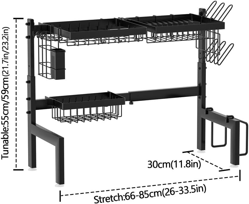 Carla Home Adjustable Over The Sink Dish Drying Rack With Utensil Holder Hooks & Cutting Board For Kitchen Counter Stora
