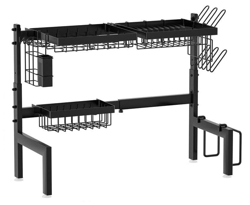 Carla Home Adjustable Over The Sink Dish Drying Rack With Utensil Holder Hooks & Cutting Board For Kitchen Counter Stora