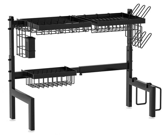 Carla Home Adjustable Over The Sink Dish Drying Rack With Utensil Holder Hooks & Cutting Board For Kitchen Counter Stora