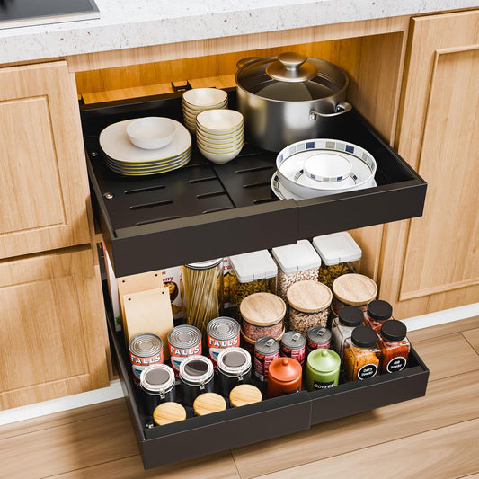 Carla Home 2 Pack Pull Out Cabinet Organizer Expandable For Cabinets With Adjustable Slide Shelves And Easy Installation