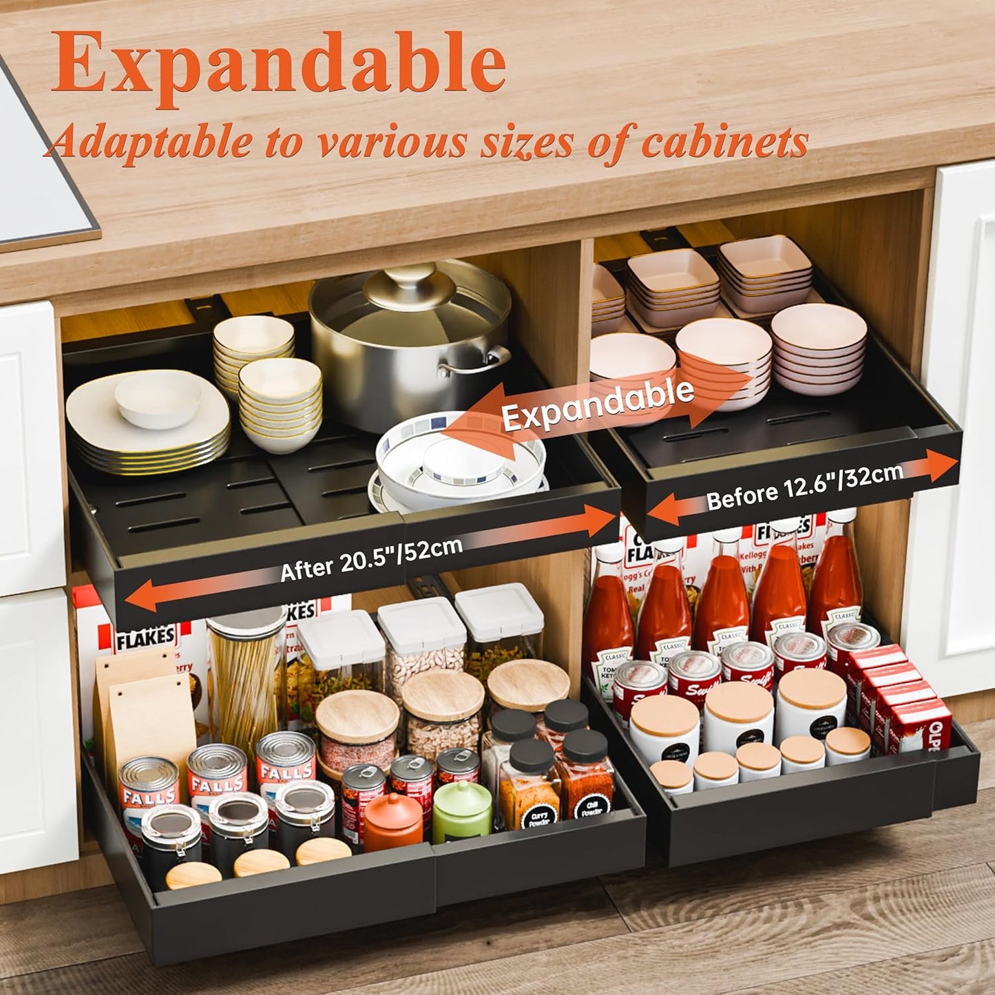 Carla Home 2 Pack Pull Out Cabinet Organizer Expandable For Cabinets With Adjustable Slide Shelves And Easy Installation