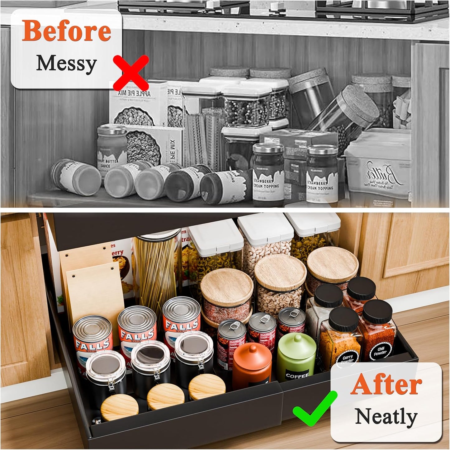 Carla Home 2 Pack Pull Out Cabinet Organizer Expandable For Cabinets With Adjustable Slide Shelves And Easy Installation
