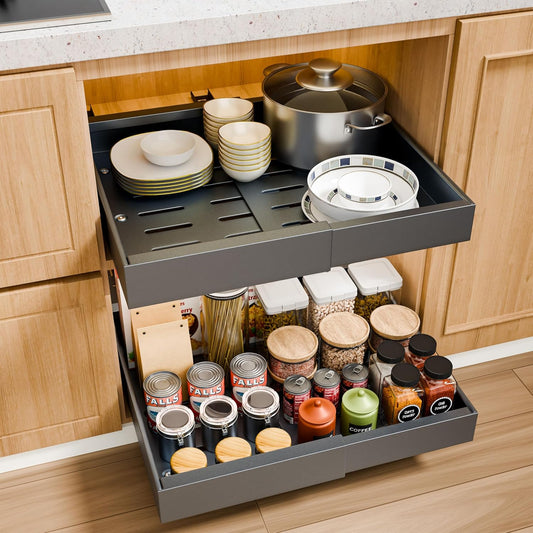 Carla Home 2 Pack Pull Out Cabinet Organizer Expandable For Cabinets With Adjustable Slide Shelves And Easy Installation