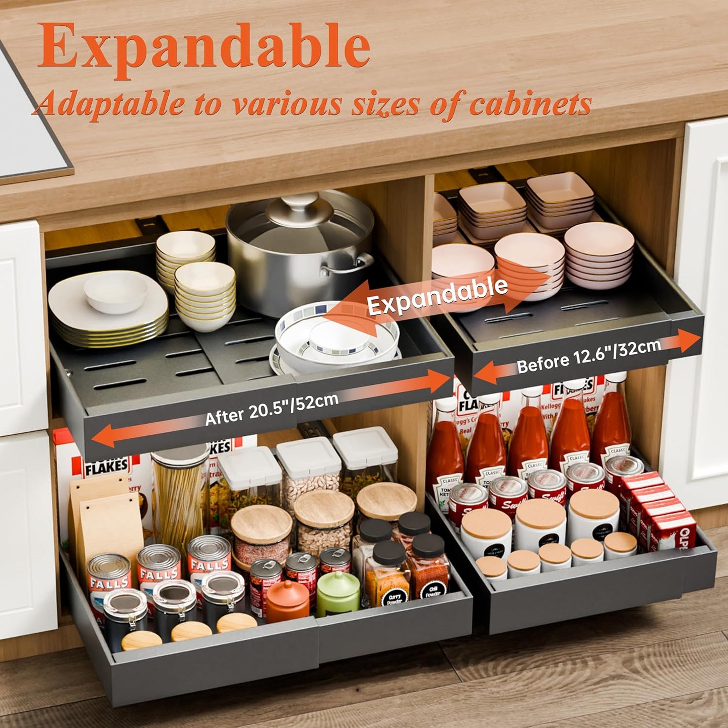 Carla Home 2 Pack Pull Out Cabinet Organizer Expandable For Cabinets With Adjustable Slide Shelves And Easy Installation