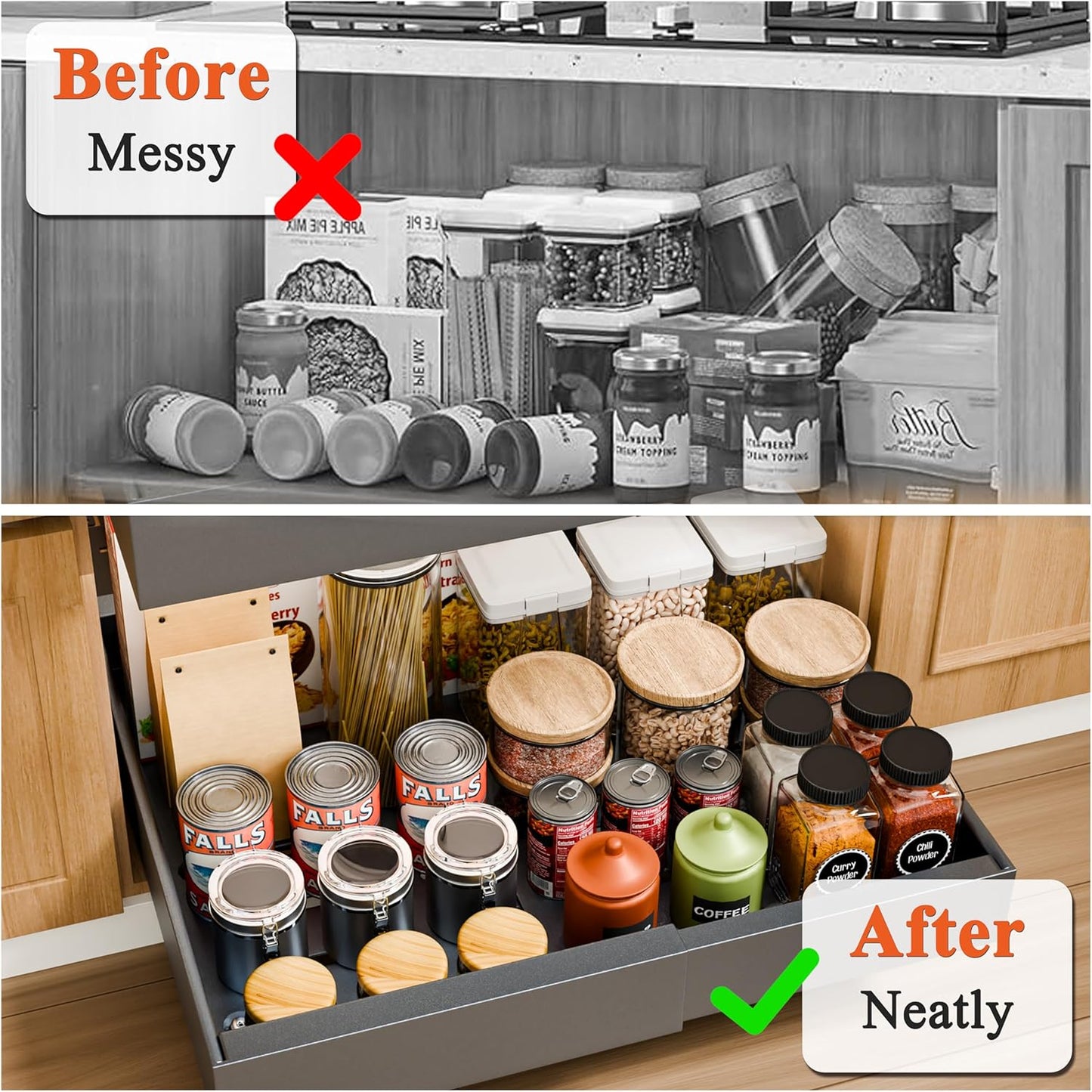 Carla Home 2 Pack Pull Out Cabinet Organizer Expandable For Cabinets With Adjustable Slide Shelves And Easy Installation