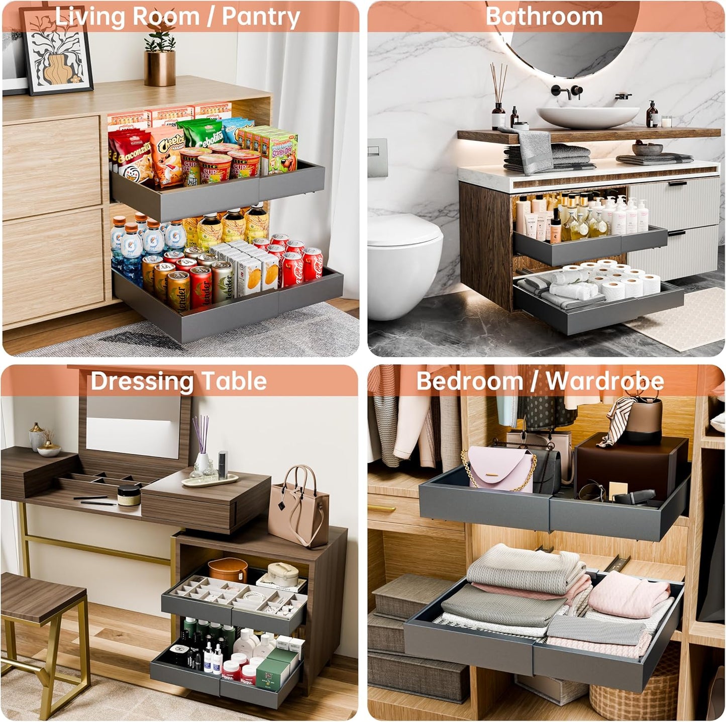 Carla Home 2 Pack Pull Out Cabinet Organizer Expandable For Cabinets With Adjustable Slide Shelves And Easy Installation