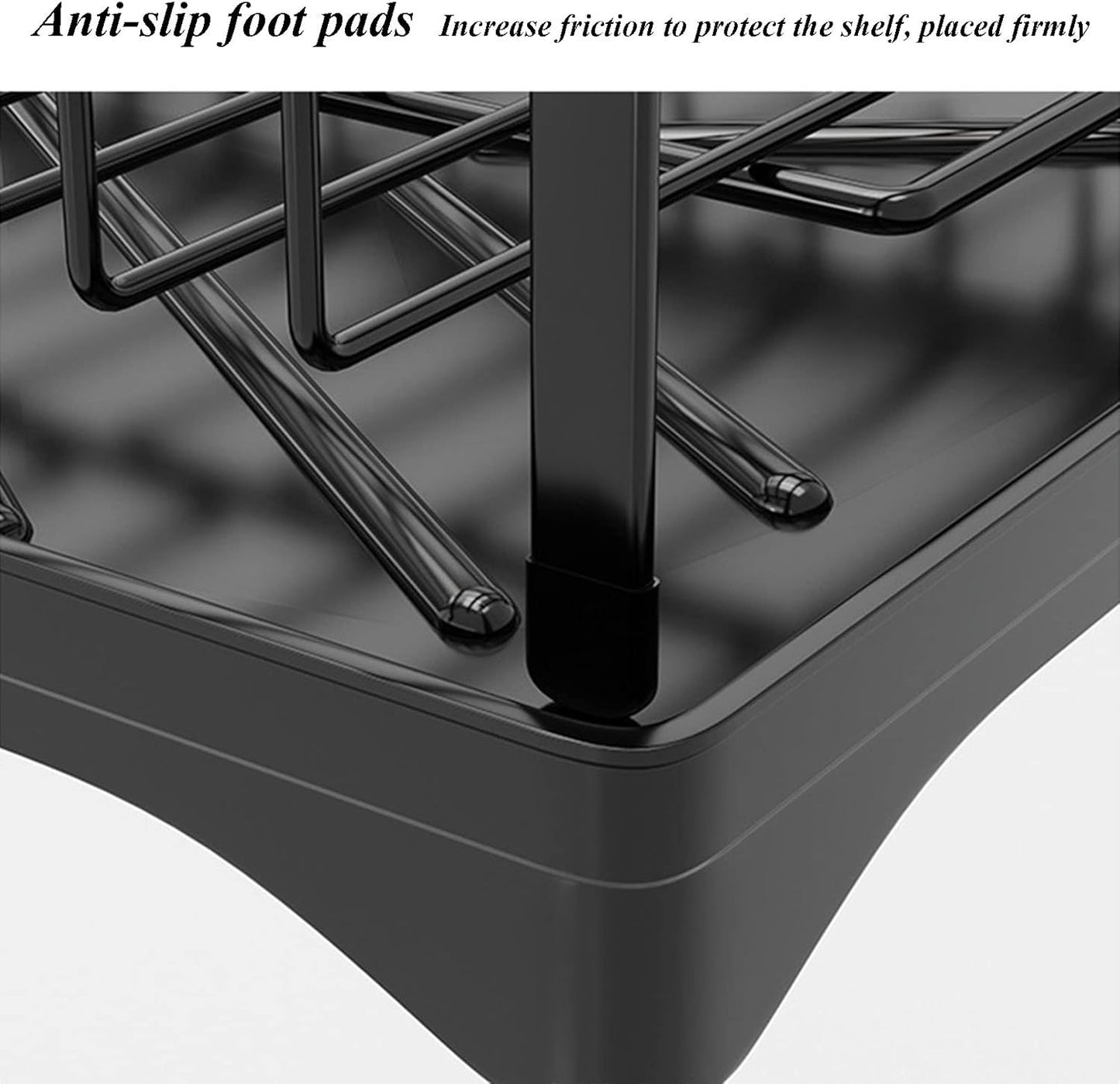 Carla Home 2 Tier Large Dish Drying Rack With Drainboard Utensil Holder Glass Hooks & Cutlery Storage (Black)