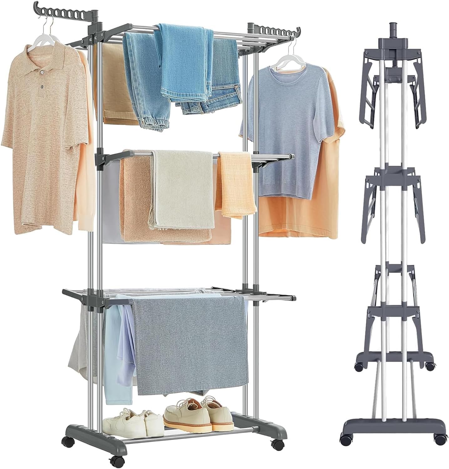 Carla Home Folding Clothes Drying Rack With Wheels And Adjustable Side Wings For Laundry Storage (Upgraded Model)
