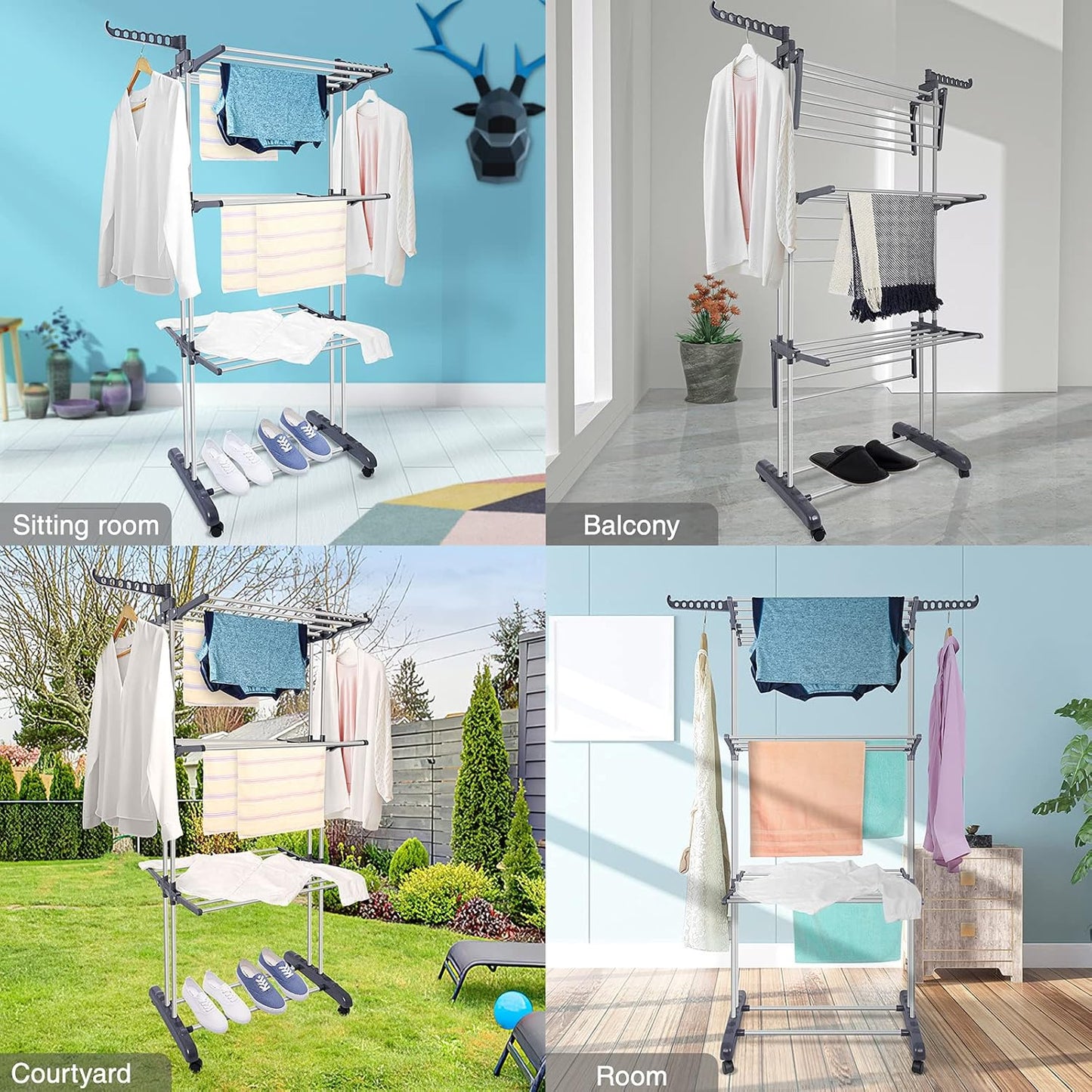 Carla Home Folding Clothes Drying Rack With Wheels And Adjustable Side Wings For Laundry Storage (Upgraded Model)