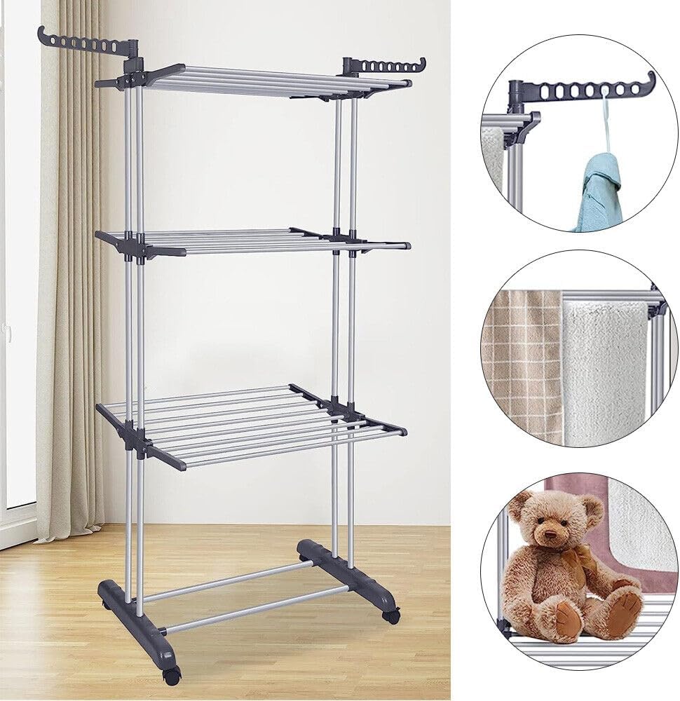 Carla Home Folding Clothes Drying Rack With Wheels And Adjustable Side Wings For Laundry Storage (Upgraded Model)
