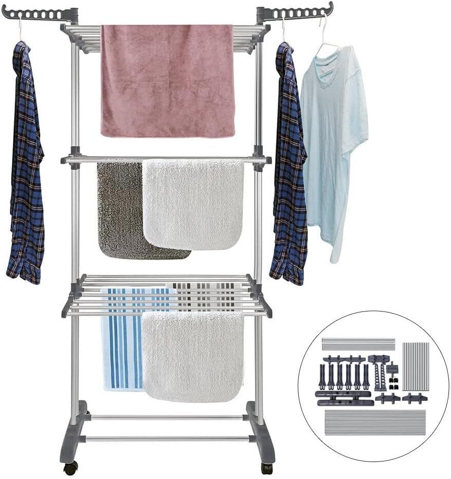 Carla Home Folding Clothes Drying Rack With Wheels And Adjustable Side Wings For Laundry Storage (Upgraded Model)