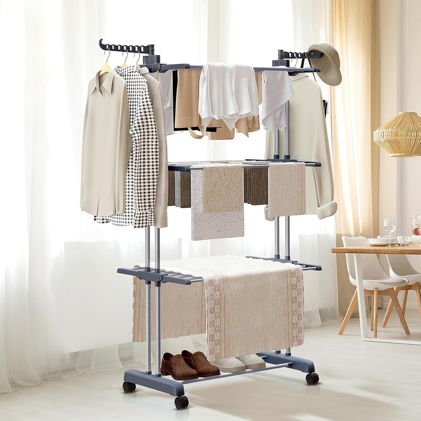Carla Home Folding Clothes Drying Rack With Wheels And Adjustable Side Wings For Laundry Storage (Upgraded Model)