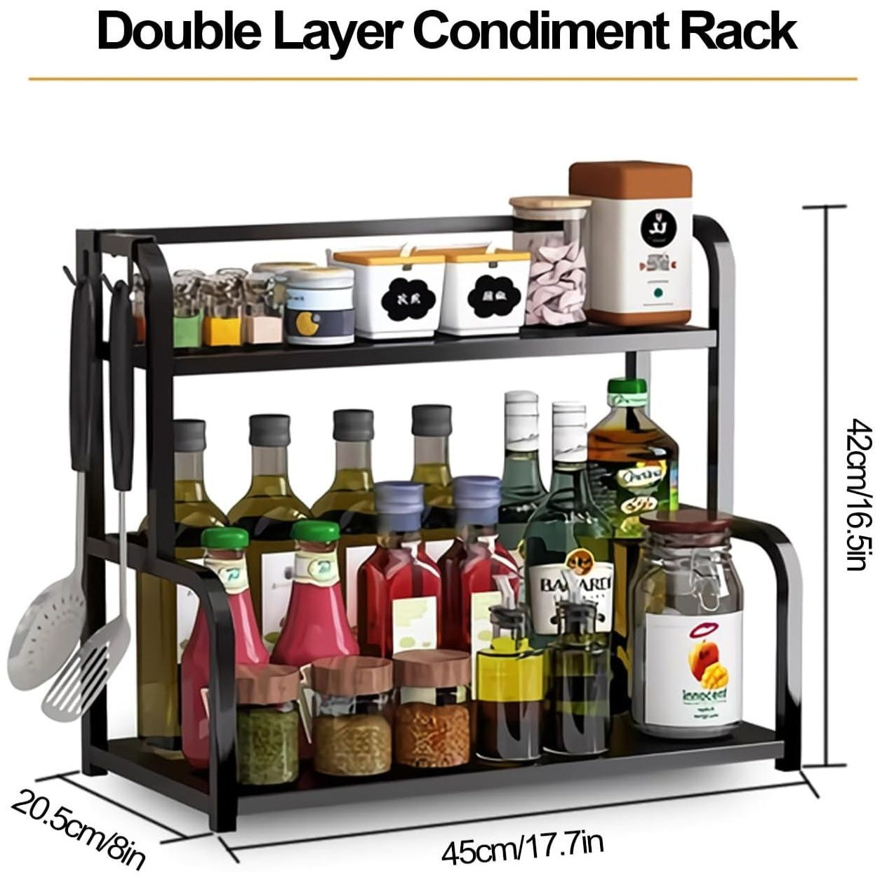 Carla Home 2 Tier Wooden Kitchen Countertop Spice Rack For Storage Of Condiments Oils Jars & Seasoning Bottles