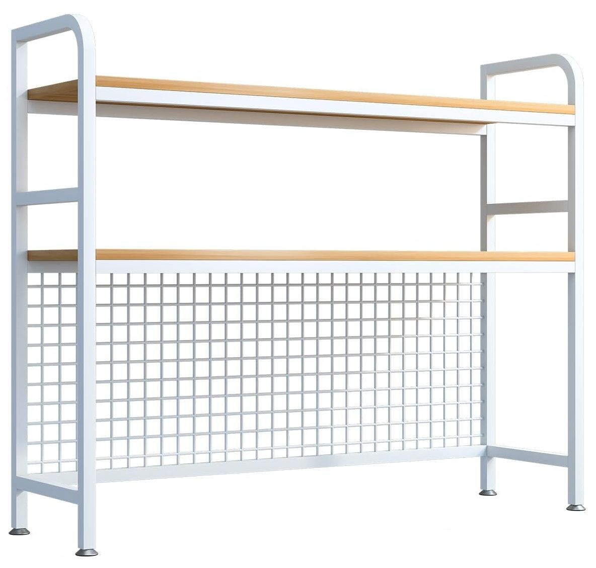 Carla Home 2 Tier Metal Desktop Hutch Bookshelf With Grid Panel For Computer And Office Countertop