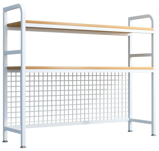 Carla Home 2 Tier Metal Desktop Hutch Bookshelf With Grid Panel For Computer And Office Countertop