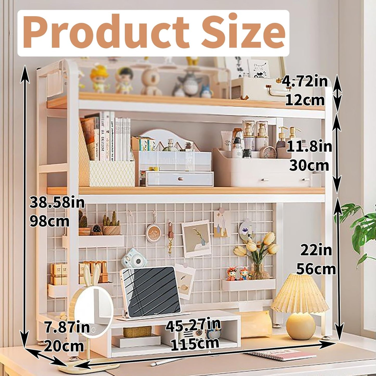 Carla Home 2 Tier Metal Desktop Hutch Bookshelf With Grid Panel For Computer And Office Countertop