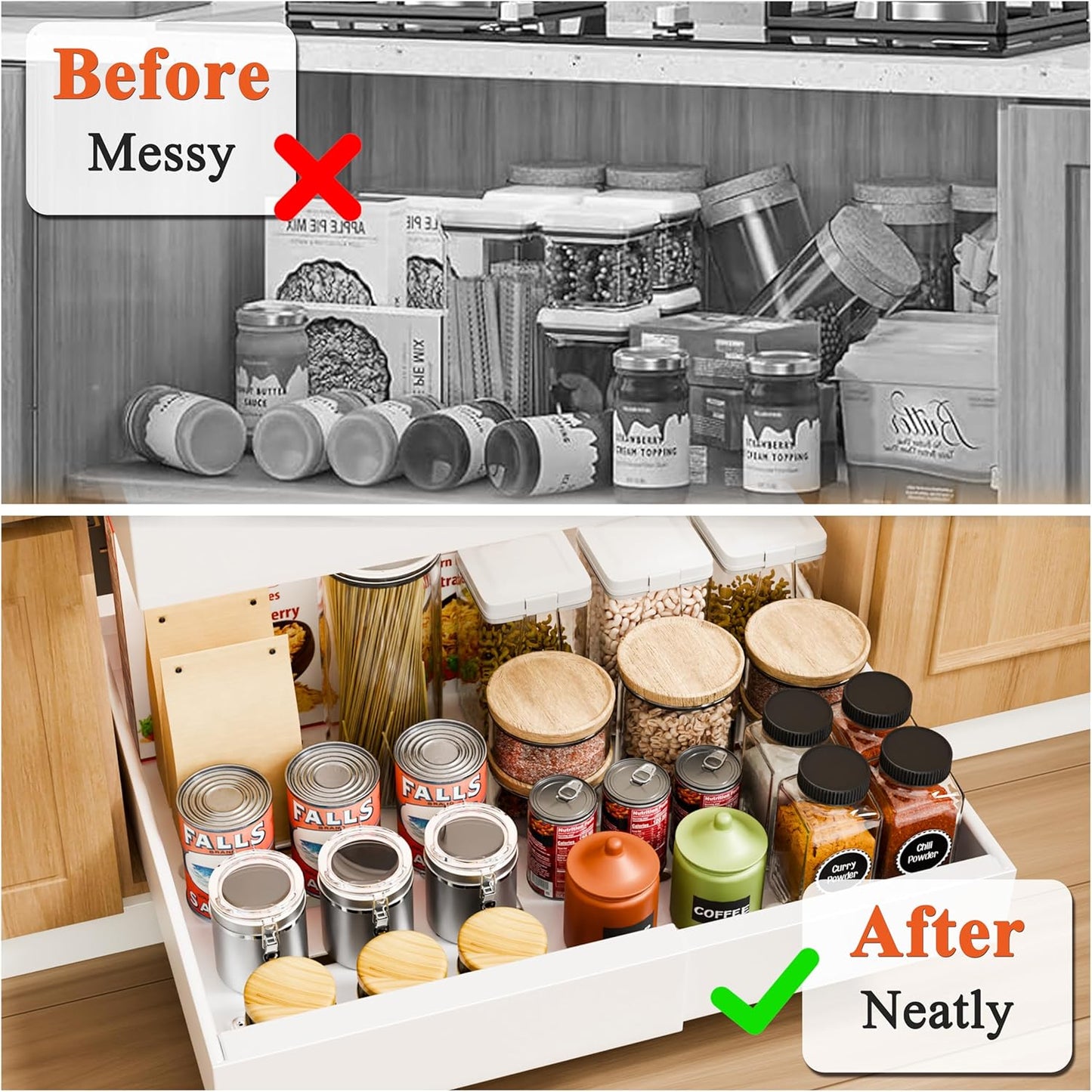 Carla Home 2 Pack Pull Out Cabinet Organizer Expandable For Cabinets With Adjustable Slide Shelves And Easy Installation