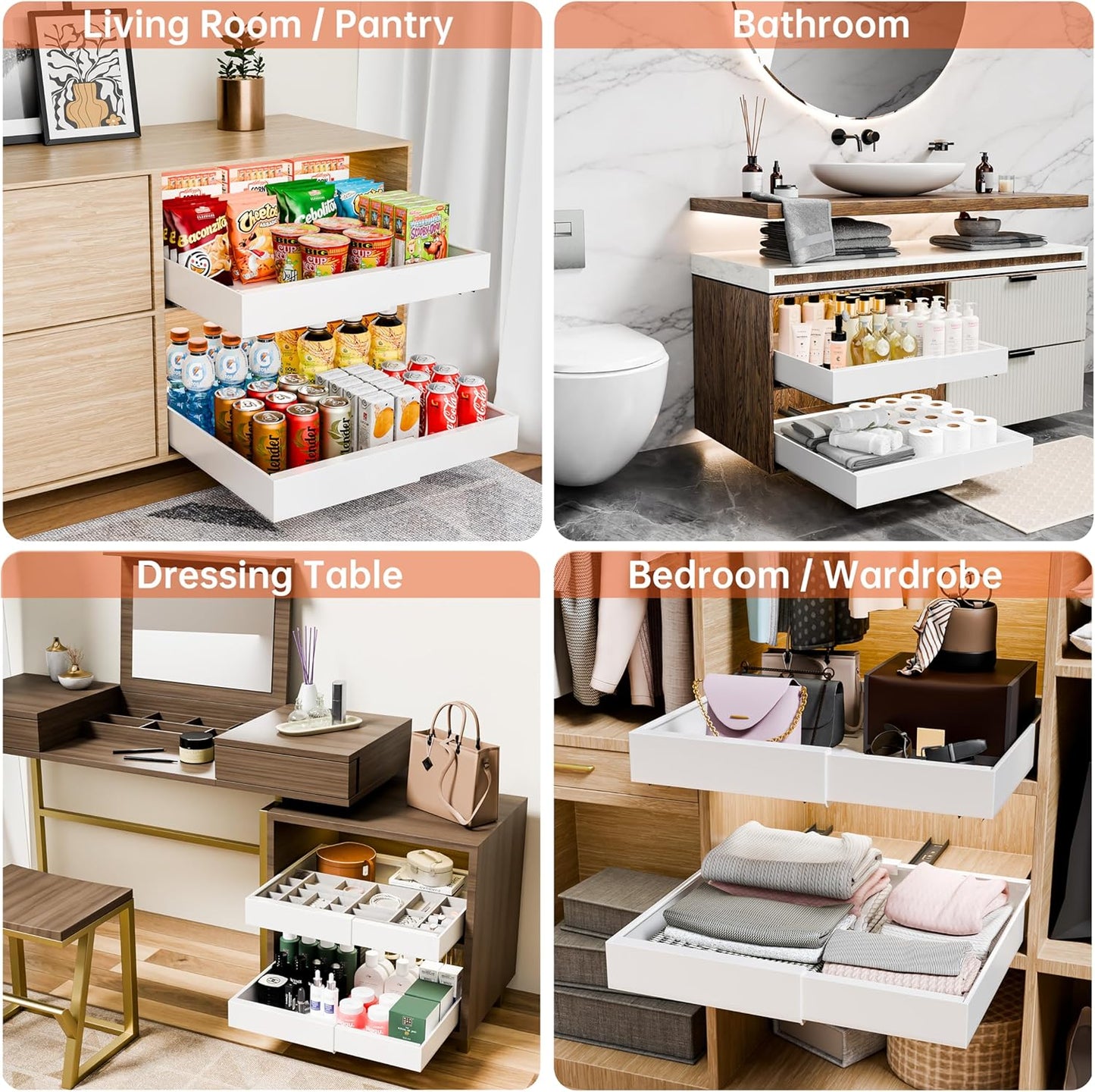 Carla Home 2 Pack Pull Out Cabinet Organizer Expandable For Cabinets With Adjustable Slide Shelves And Easy Installation