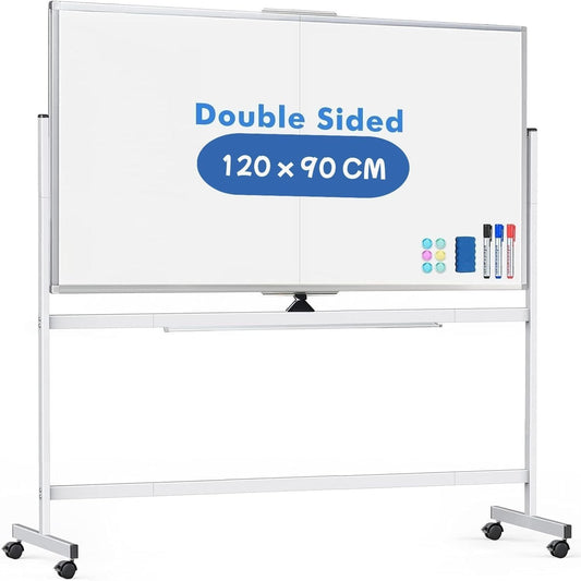 Carla Home Double Sided Magnetic Whiteboard 120X90cm With Wheels Reversible Design For School Office &