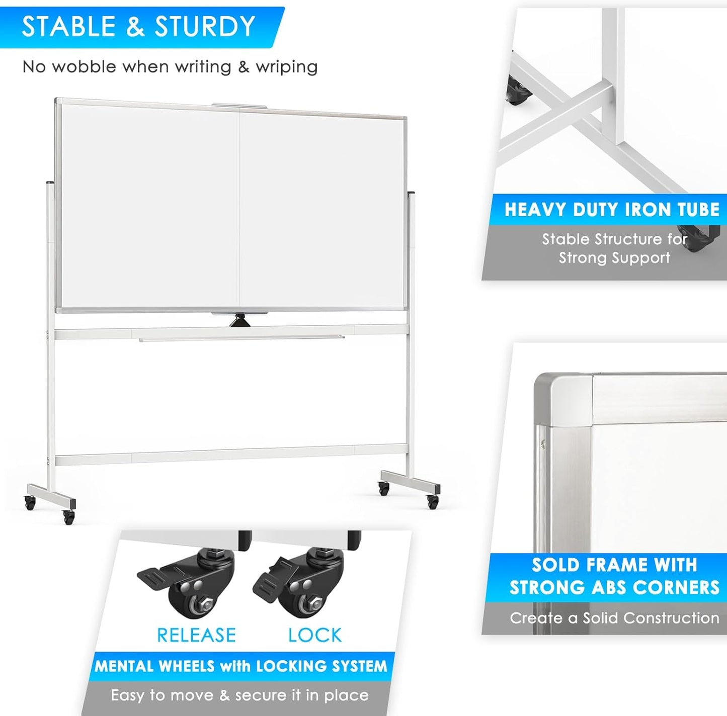 Carla Home Double Sided Magnetic Whiteboard 120X90cm With Wheels Reversible Design For School Office &