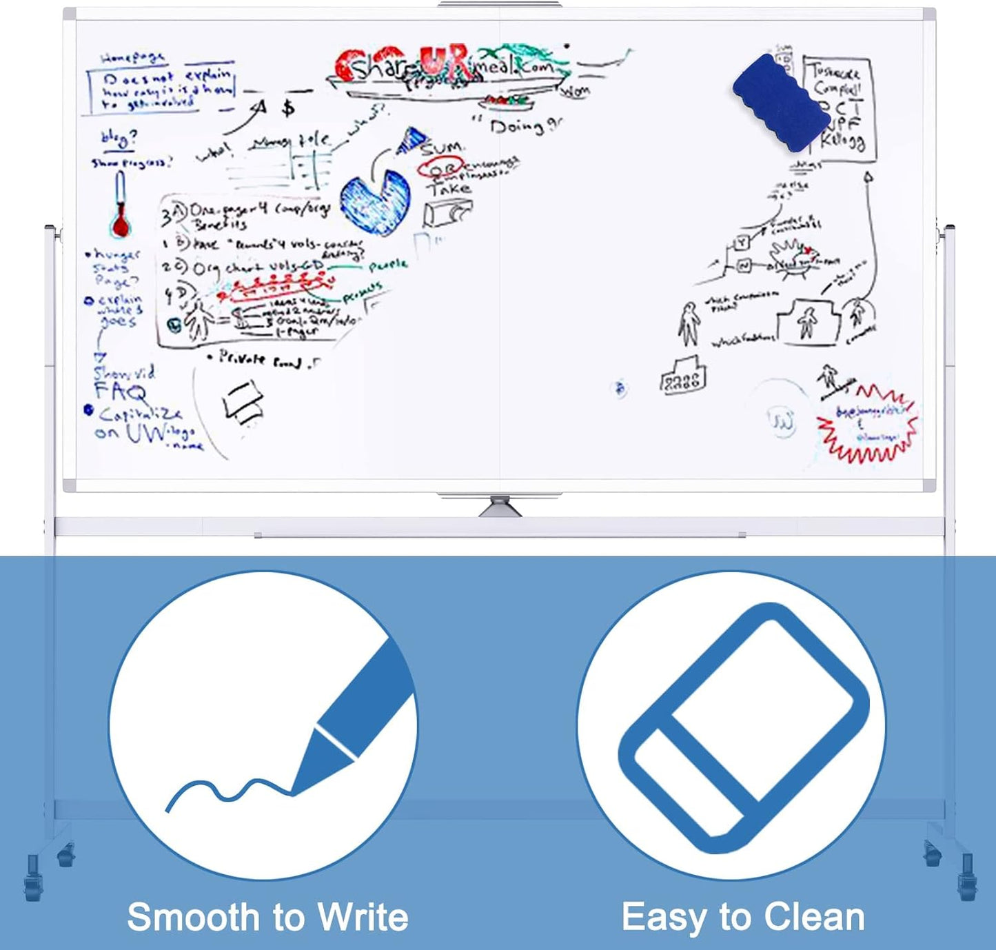 Carla Home Double Sided Magnetic Whiteboard 120X90cm With Wheels Reversible Design For School Office &