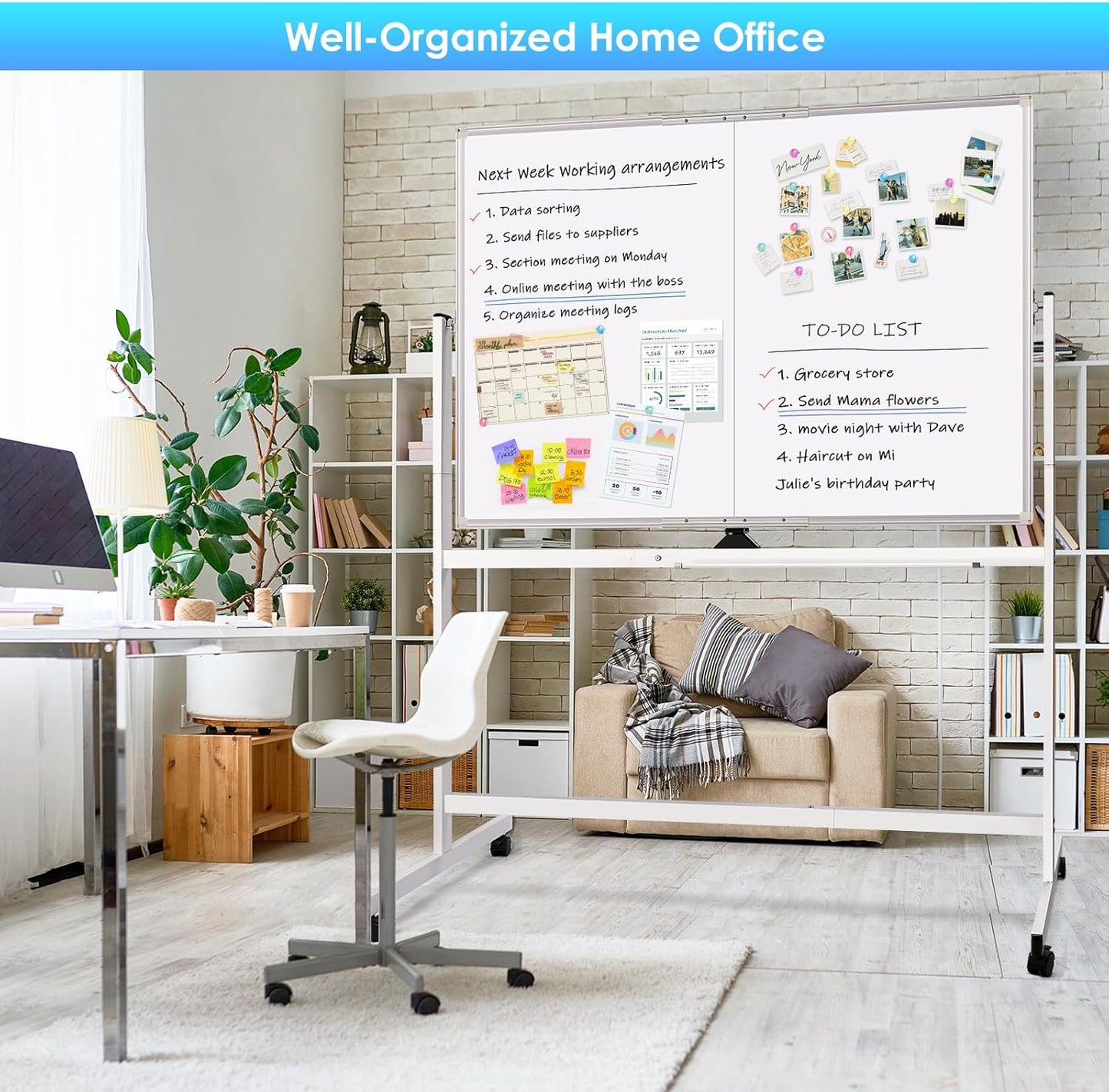 Carla Home Double Sided Magnetic Whiteboard 120X90cm With Wheels Reversible Design For School Office &